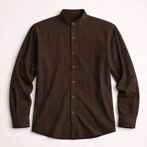 Wilke Rodriguez Men's Brown Ribbed Button-Down Dress Shirt